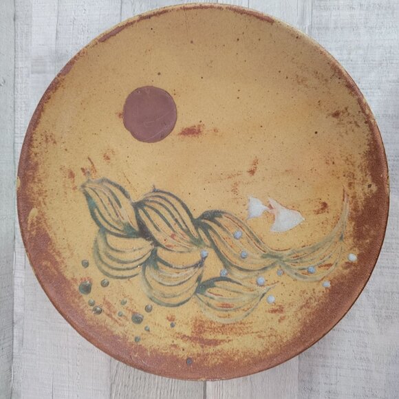 Handcrafted Ceramic Decorative Plate With Fish & Waves Design - Picture 1 of 6